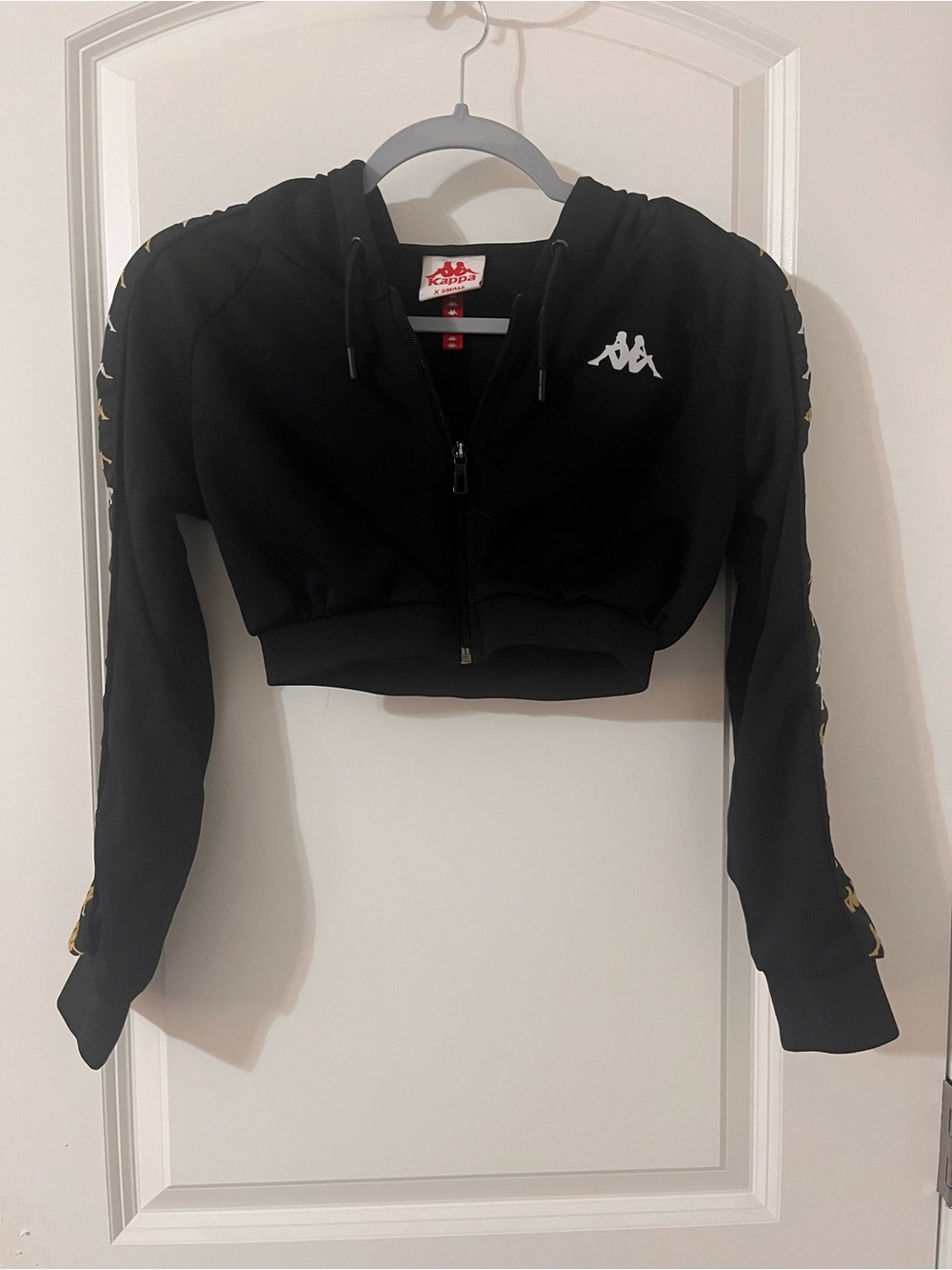 Kappa Black Cropped Zip Hoodie with Logo Tape